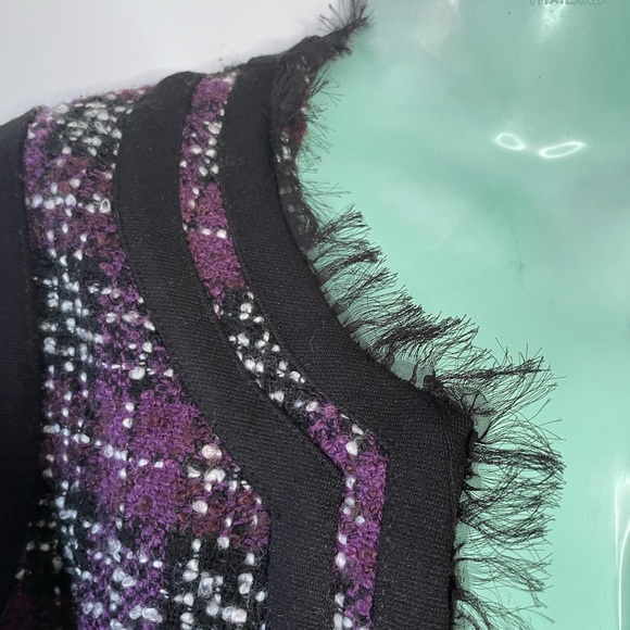 Luciano Dante Blazer Boxy Purple Tweed Cropped Coco Inspired Contrast Sleeves S - Picture 6 of 10